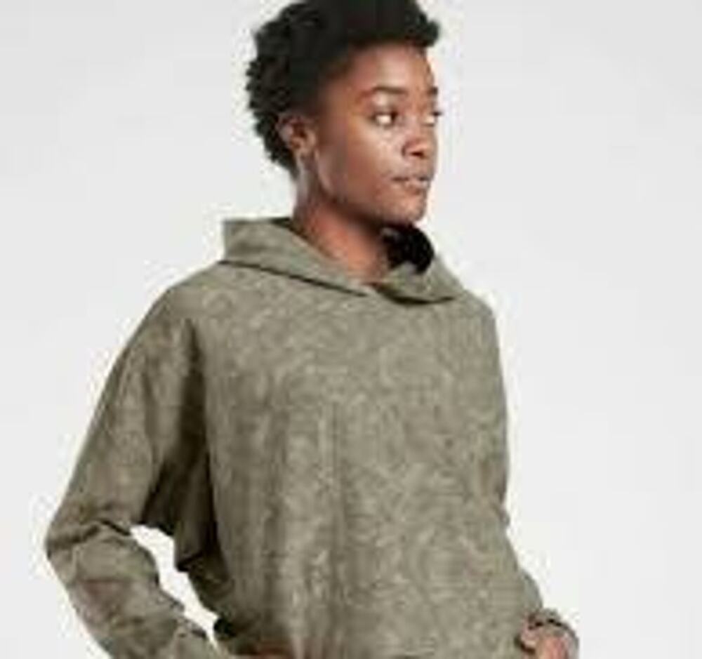 Athleta Printed Farallon Camo Olive Sweatshirt - Size Medium